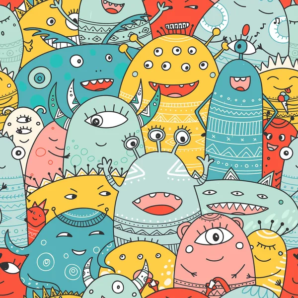 Cute Monsters Crowd Seamless Pattern Boho Style Can Printed Used Stock Illustration