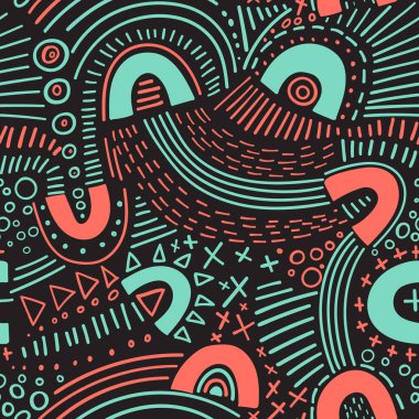 Vektör soyut işaret çizgileri kusursuz desen. İzole, renksiz. Arkaplan, kalıp, ambalaj kağıdı, arkaplan, duvar kağıdı ya da torba şablonu, paket, giysi, tekstil, kumaş vb olarak kullanılabilir.