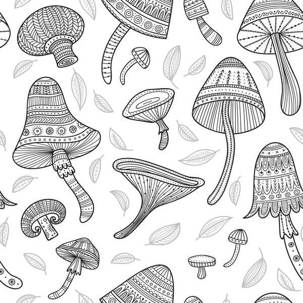 Paddestoelen in Boho stijl met ornamenten naadloos patroon — Stockvector