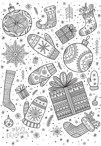 圣诞快乐着色页在博霍风格 — 图库矢量图片