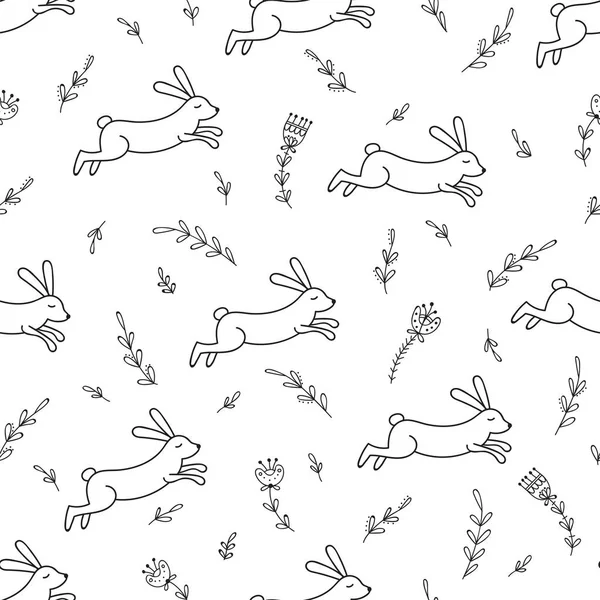 Rabbit_line_seamless_pattern — Stock vektor