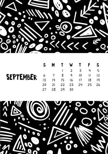 Settembre. Calendario mensile colorato vettoriale per l'anno 2020 con scarabocchio marcatore astratto . — Vettoriale Stock