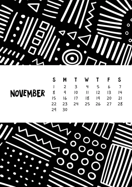 Novembre. Calendario mensile colorato vettoriale per l'anno 2020 con scarabocchio marcatore astratto . — Vettoriale Stock