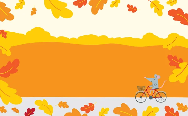 Ilustração vetorial decorada com folhas de carvalho de outono com rato bonito sem texto . —  Vetores de Stock