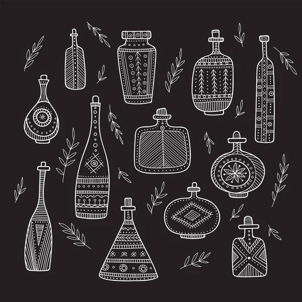 Botellas en conjunto vectorial estilo boho — Vector de stock