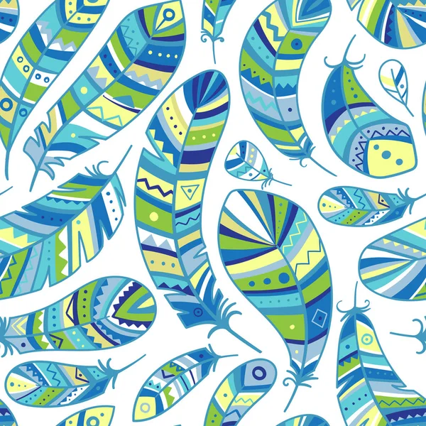 ボヘミアンスタイルの羽シームレスパターン — ストックベクタ