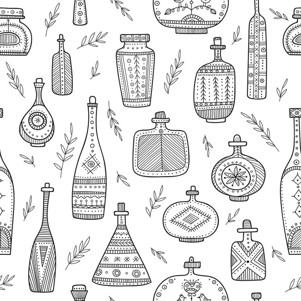 Botellas de estilo boho sin costuras — Vector de stock