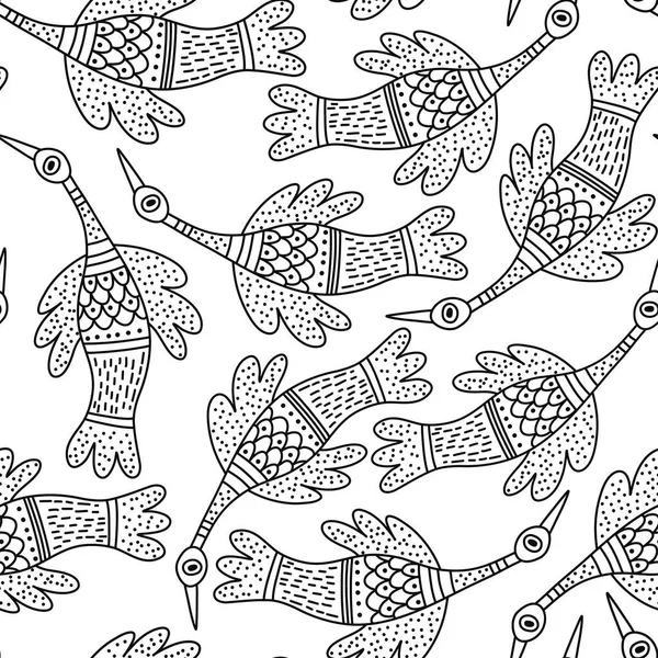 Motif Surface Sans Couture Avec Des Oiseaux Dans Style Gong — Image vectorielle