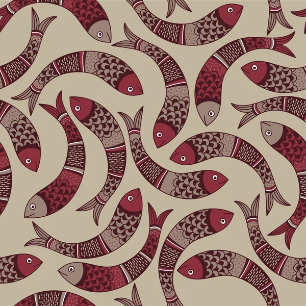Απρόσκοπτη Επιφάνεια Μοτίβο Ψάρια Στην Ινδική Παραδοσιακή Φυλή Gong Art — Διανυσματικό Αρχείο