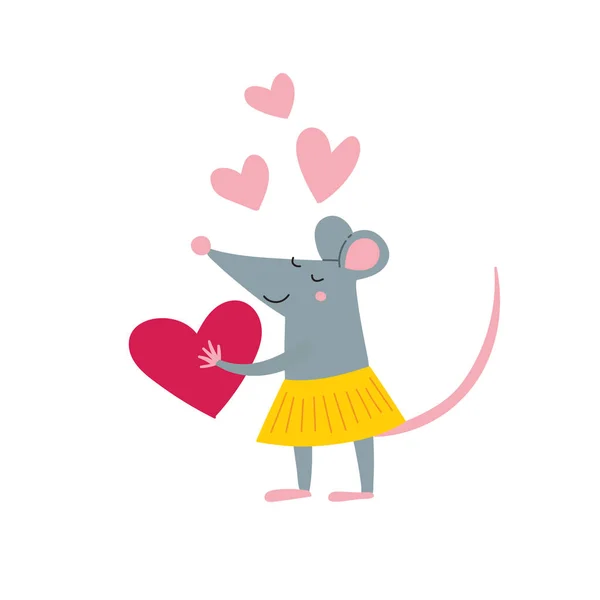 Vektor Illustration Von Verliebten Rattenweibchen Farbenfroher Flacher Kindlicher Manier Kann — Stockvektor