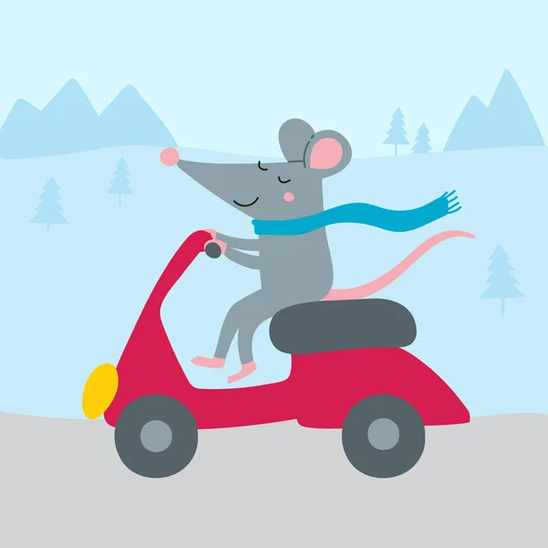 Vector Illustratie Van Schattige Rat Fiets Kan Worden Afgedrukt Gebruikt — Stockvector