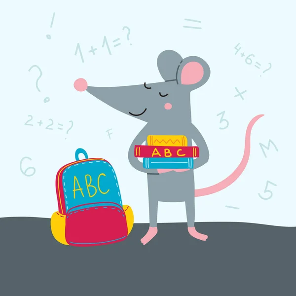 用色彩斑斓 幼稚的风格描绘老鼠回到学校的矢量图解 可用作卡片 标语牌 海报设计 问候语 邀请函 画册的模板 图库矢量图片