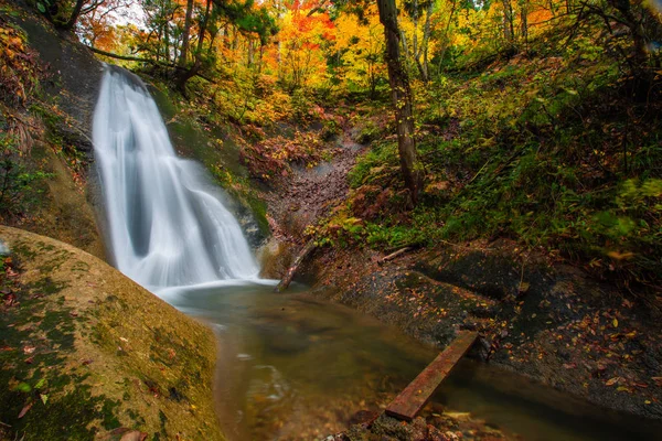 Waterfall Many Foliage Fall Leaves Leaf Color Change Yamagata Japan — Stock Photo, Image