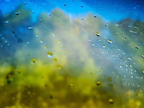 Water Droplets Windshield Water Drop Exterior Sees Shadows Leaves Change — Stock Photo, Image