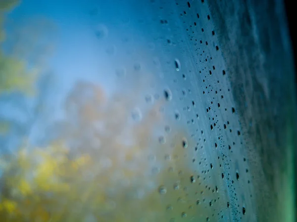 Water Droplets Windshield Water Drop Exterior Sees Shadows Leaves Change — Stock Photo, Image