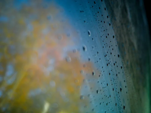 Water Droplets Windshield Water Drop Exterior Sees Shadows Leaves Change — Stock Photo, Image