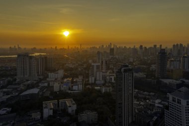 Akşam Bangkok Tayland Downtown Yüksek Katlı Binalar.