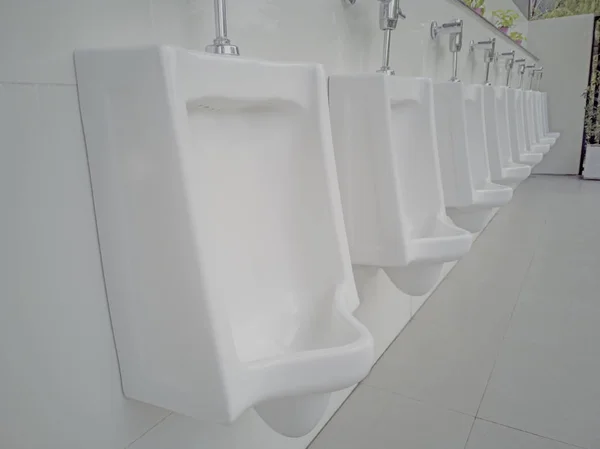 Closeup Urinals Mens Bathroom Row Outdoor Urinals Men Public Toilet — Stock Photo, Image