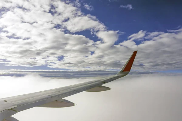 Alas Del Avión Durante Vuelo Mirar Desde Ventana Del Pasajero — Foto de Stock