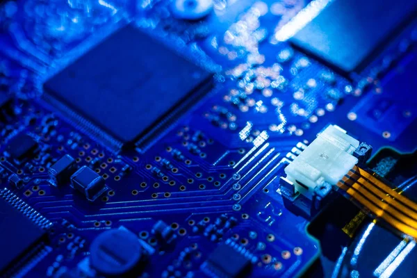 Printplaat. Moederbord digitale chip. Elektronische computerhardware technologie. Geïntegreerde communicatie processor. Information Engineering-onderdeel. Tech Science achtergrond. ondiep focus effect. — Stockfoto