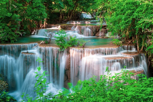 Huai Mae Kamin Waterval Srinakarin Bij Kanchanaburi Thailand Onsen Sfeer — Stockfoto