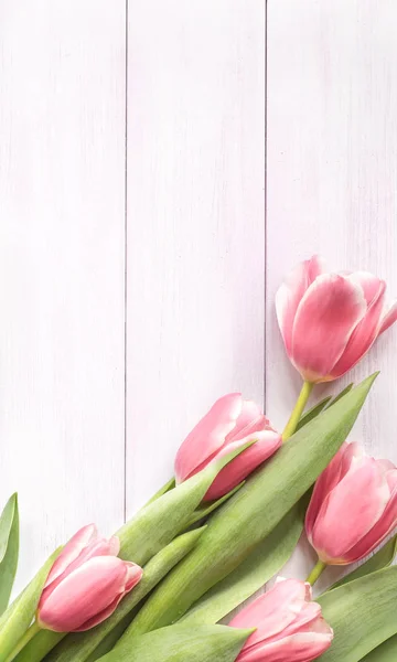 Σύνθεση Των Λουλουδιών Πλαίσιο Κατασκευασμένο Από Ροζ Τουλίπες Λουλούδια Λευκό — Φωτογραφία Αρχείου
