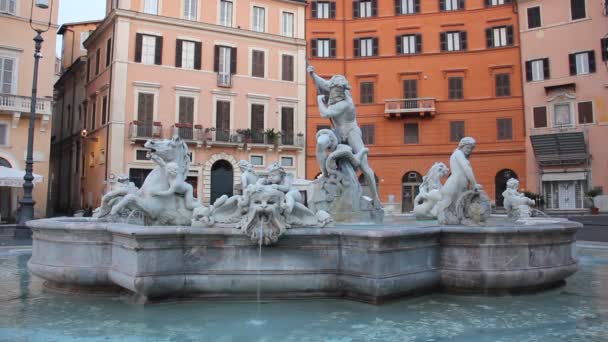 Neptunbrunnen Auf Der Piazza Navona Rom — Stockvideo