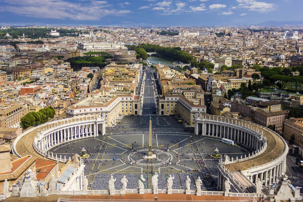 View on Square of St Peter's, Vatican, Tiber River And Rome from the Top of the Cathedral