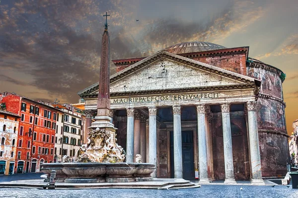 Vista Sul Pantheon Tramonto Nessun Popolo — Foto Stock