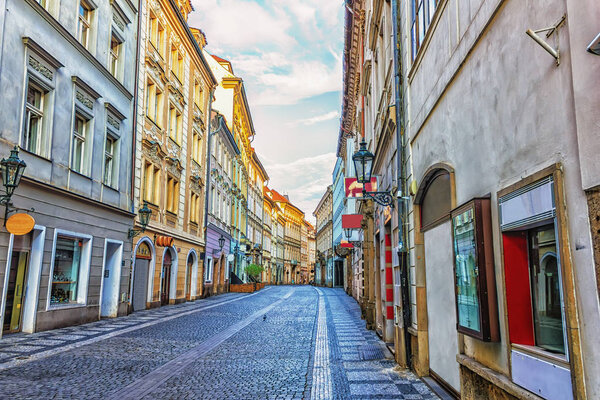 Medieval Prague Street in Old town, no people.