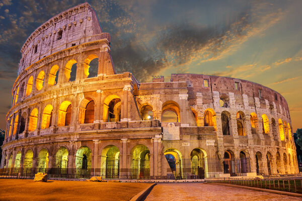 Coliseum enlighted at sunrise, Rome, Italy no people