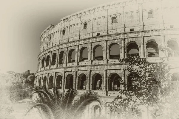 Het Colosseum gedetailleerde weergave in retro stijl, Rome, Italië — Stockfoto