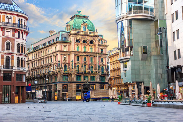 Stephansplatz, a famous square in Vienna, Austria, no people