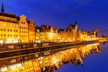 Gdansk, Polonya Moltawa riverside gece Panoraması