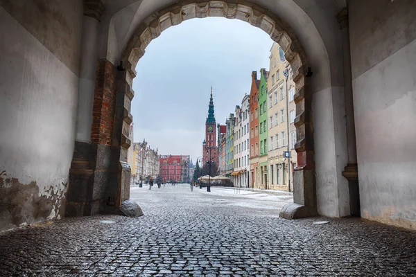 Długo Rynku Słynnej Ulicy Europejskiej Gdańsk Widok Zielona Brama — Zdjęcie stockowe