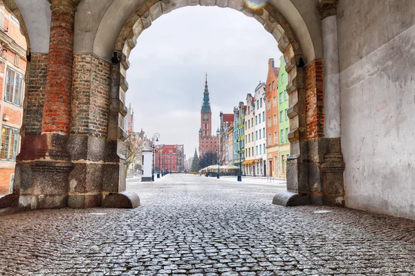 Town Hall Gdansk Long Market Street View Green Gate — Stock Photo, Image