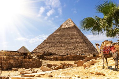 Giza Pyramids, view on the Pyramid of Khafre in a sunny desert clipart