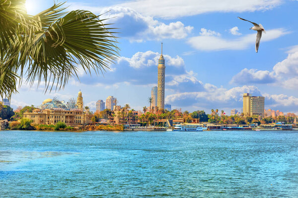 The Cairo tower, beautiful view from the Nile river, Egypt
