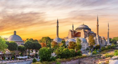 Gün batımında Ayasofya panoramik görünümü, İstanbul, Türkiye
