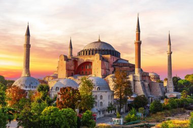 Ayasofya, İstanbul 'un ünlü manzarası, gün batımı manzarası