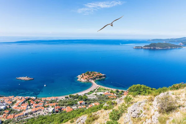 Vista Sobre Sveti Stefan Ilha Rocha Budva Riviera Montenegro — Fotografia de Stock