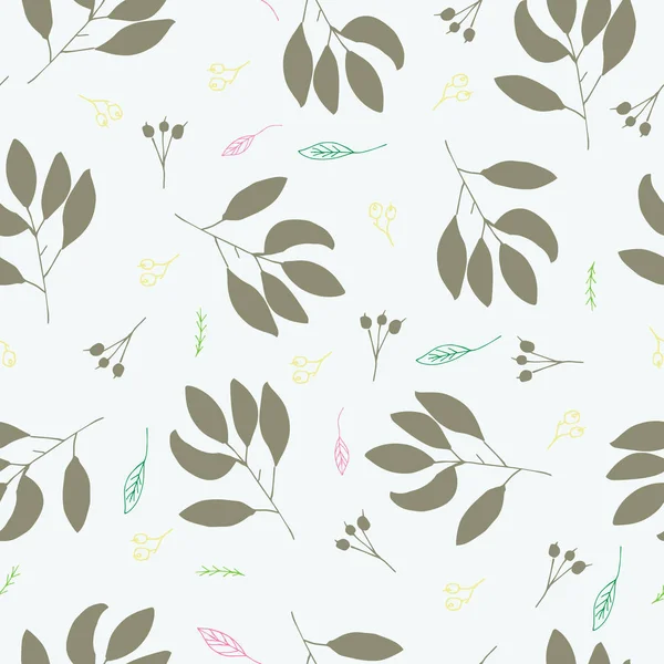 Whimsical Leaves Twigs Shapes Handcrafted Greens Seamless Vector Illustration Pattern — Stock Vector
