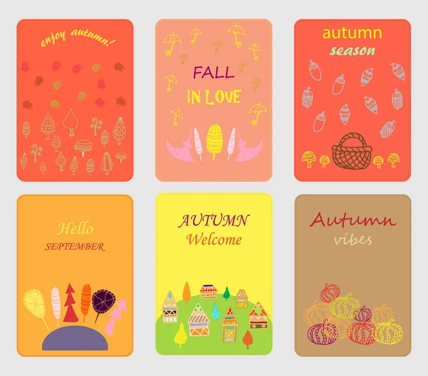 Jeu Cartes Automne Conception Pour Affiche Carte Invitation Pancarte Brochure — Image vectorielle