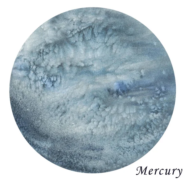 Акварельная Иллюстрация Планеты Меркурий Рука Нарисована Белом Фоне Изолированы — стоковое фото