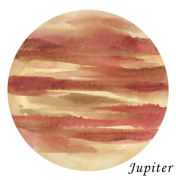 Illustration Aquarelle Jupiter Planet Dessiné Main Sur Fond Blanc Isolé — Photo