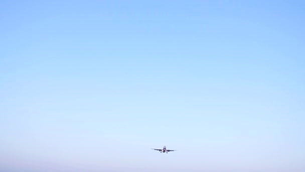Airplane Flying Overhead Blue Sky Taking Landing — Stok Video