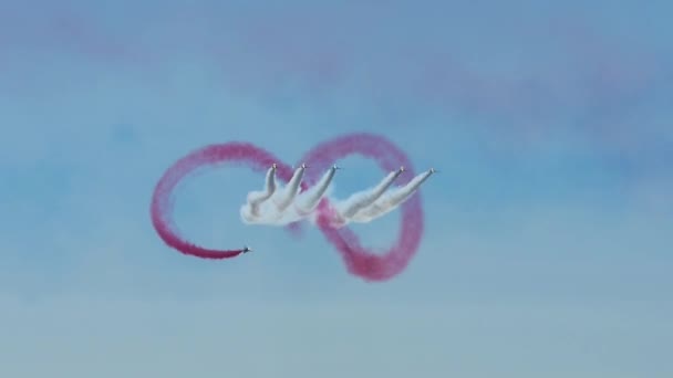 Airshow Rote Pfeile Der Royal Air Force Stoppen Flug Rauchspuren — Stockvideo