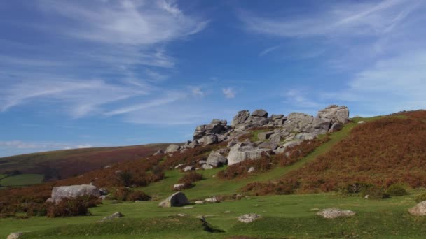 Bonehill Taş Granit Kaya Oluşumları Üzerinde Dartmoor Milli Parkı Devon — Stok video