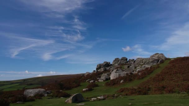 Bonehill Rotsen Time Lapse Britse Platteland Herfstkleuren Dartmoor — Stockvideo