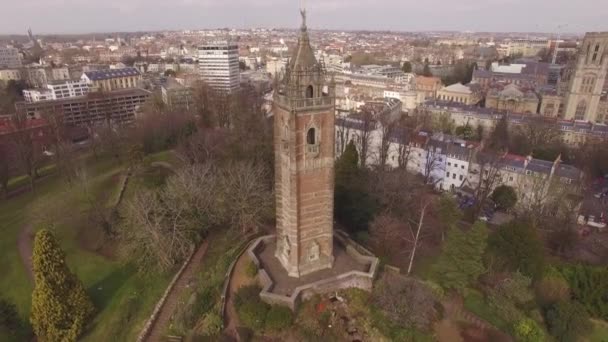Cabot Tower Brandon Hill Park Drohnenaufnahmen Bristol City — Stockvideo